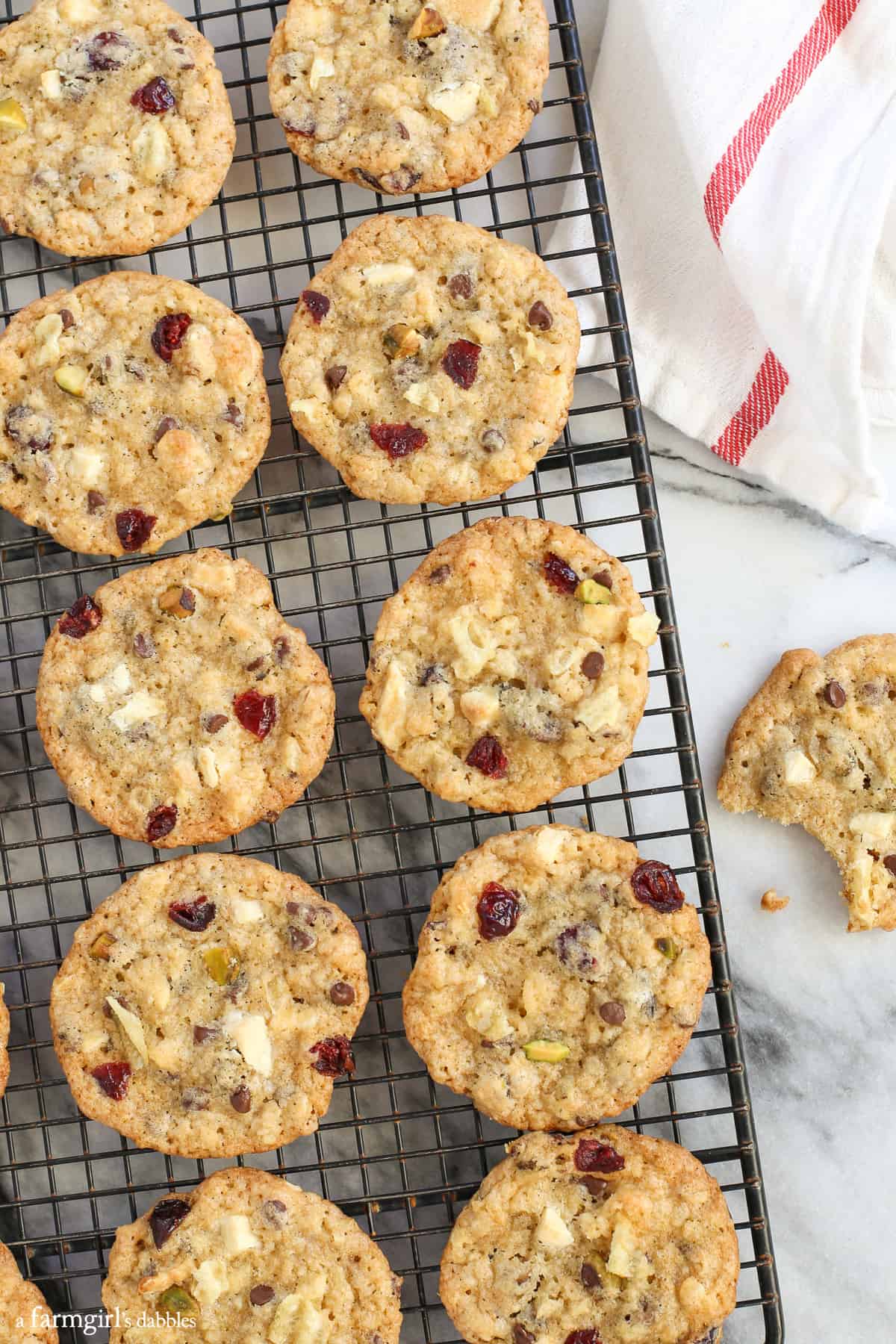 Kitchen Sink Cookies on a black cooling rack