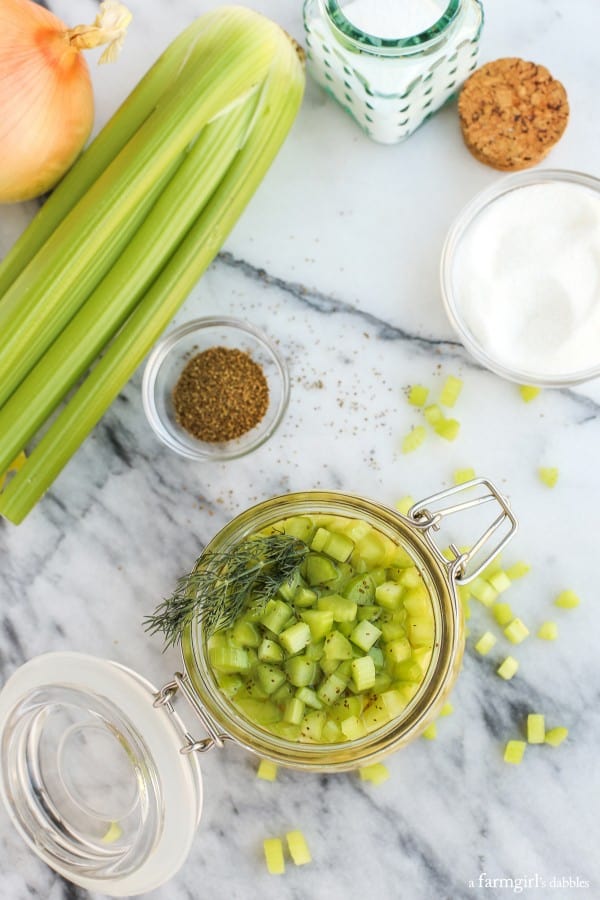 Pickled Celery in a large mason jar