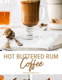 Three images of hot buttered rum coffees