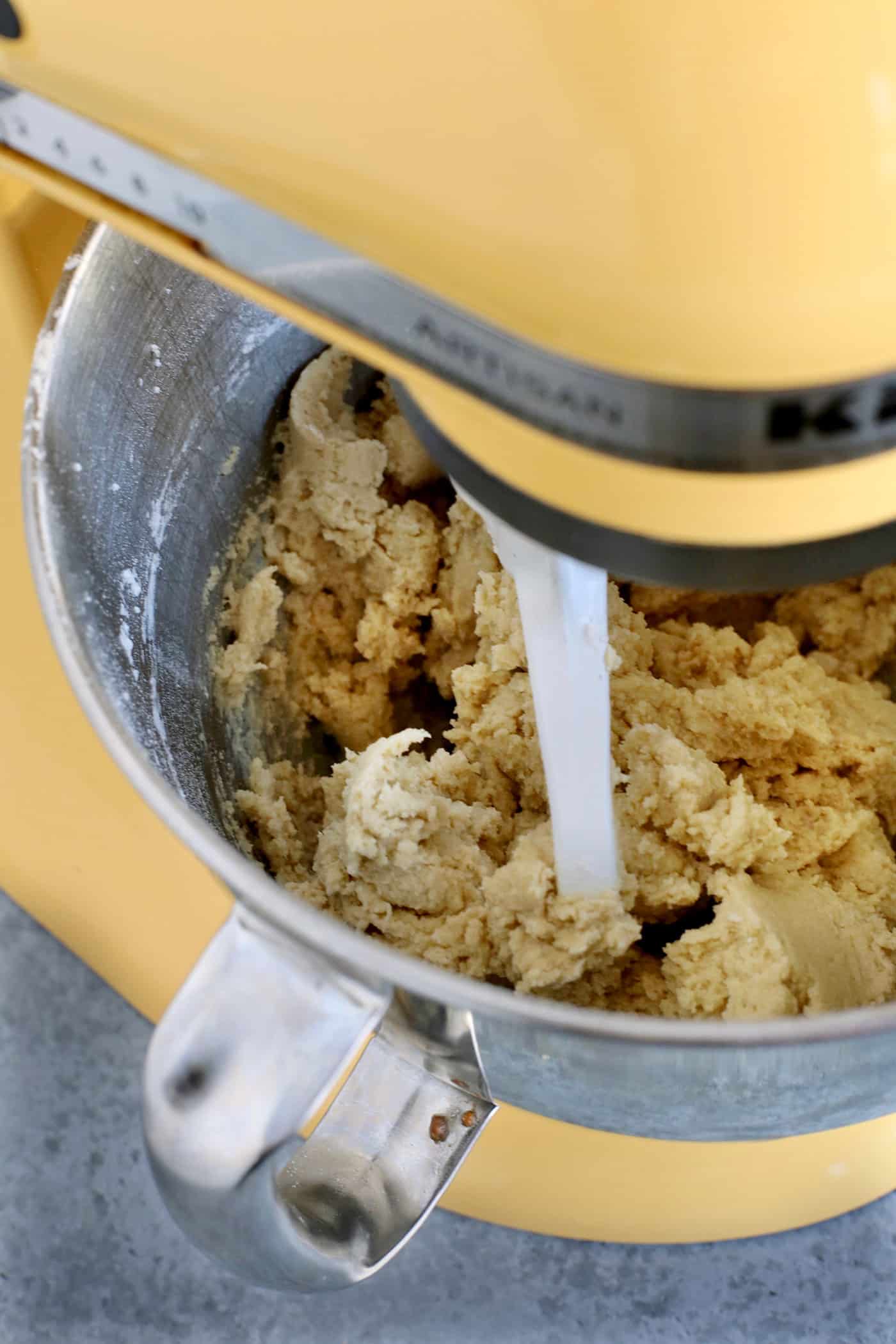 Cookie dough in a mixer