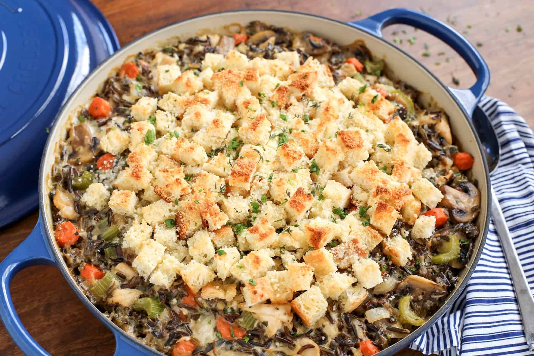 Chicken wild rice casserole with gruyere cheese