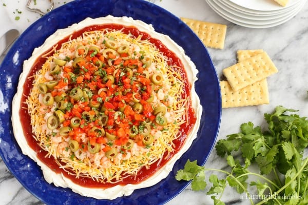 cilantro, crackers, and shrimp dip