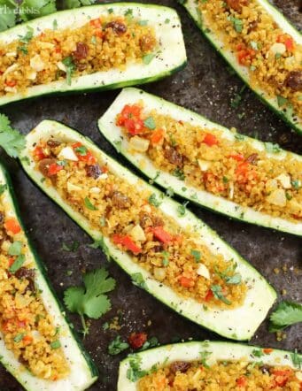 Roasted Curry Quinoa Stuffed Zucchini