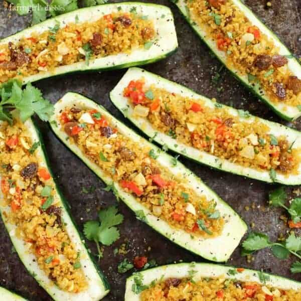 Roasted Curry Quinoa Stuffed Zucchini