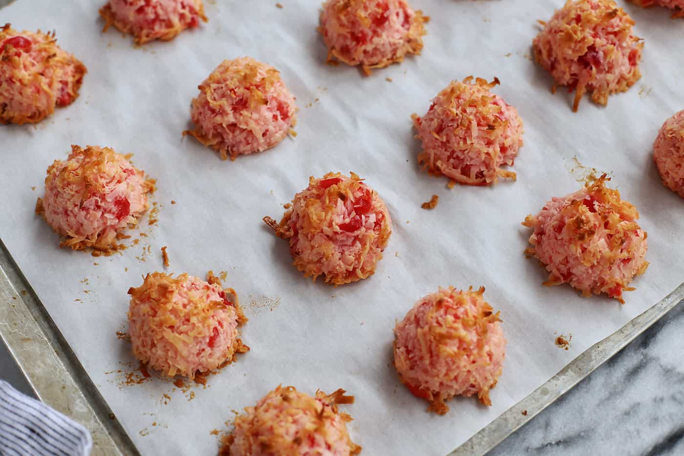 Cherry macaroon dough ready to be baked