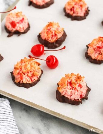 chocolate dipped Macaroons and cherries