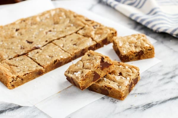 Blondie bars on parchment paper