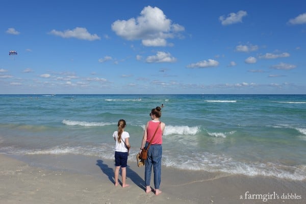 two girls standing on South Beach in Miami