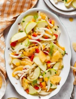 Platter of fennel apple salad with ginger dressing.