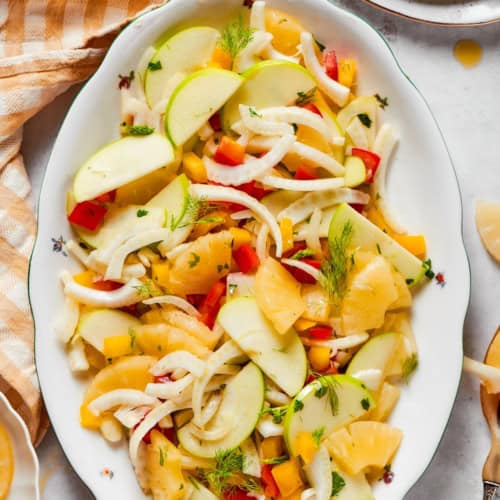 Platter of fennel apple salad with ginger dressing.