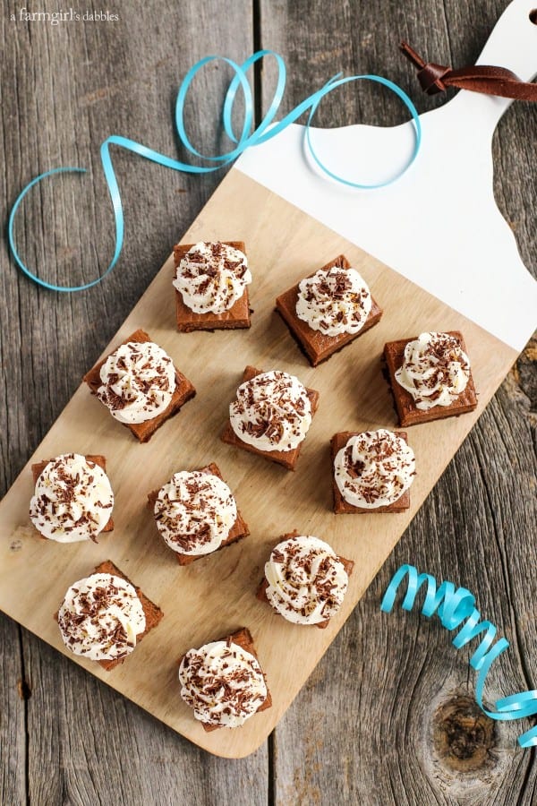 an overhead view of nutella cheesecake brownie bites