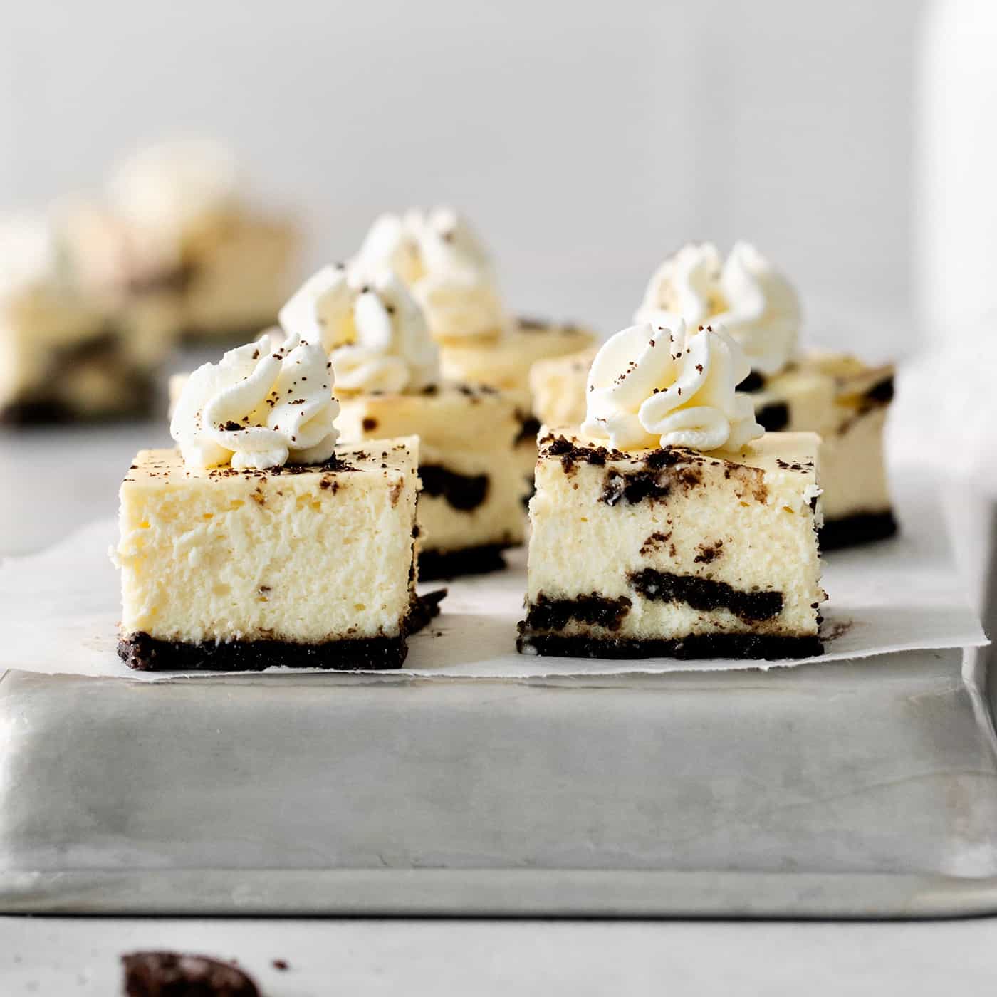 Front view of Oreo cheesecake bites