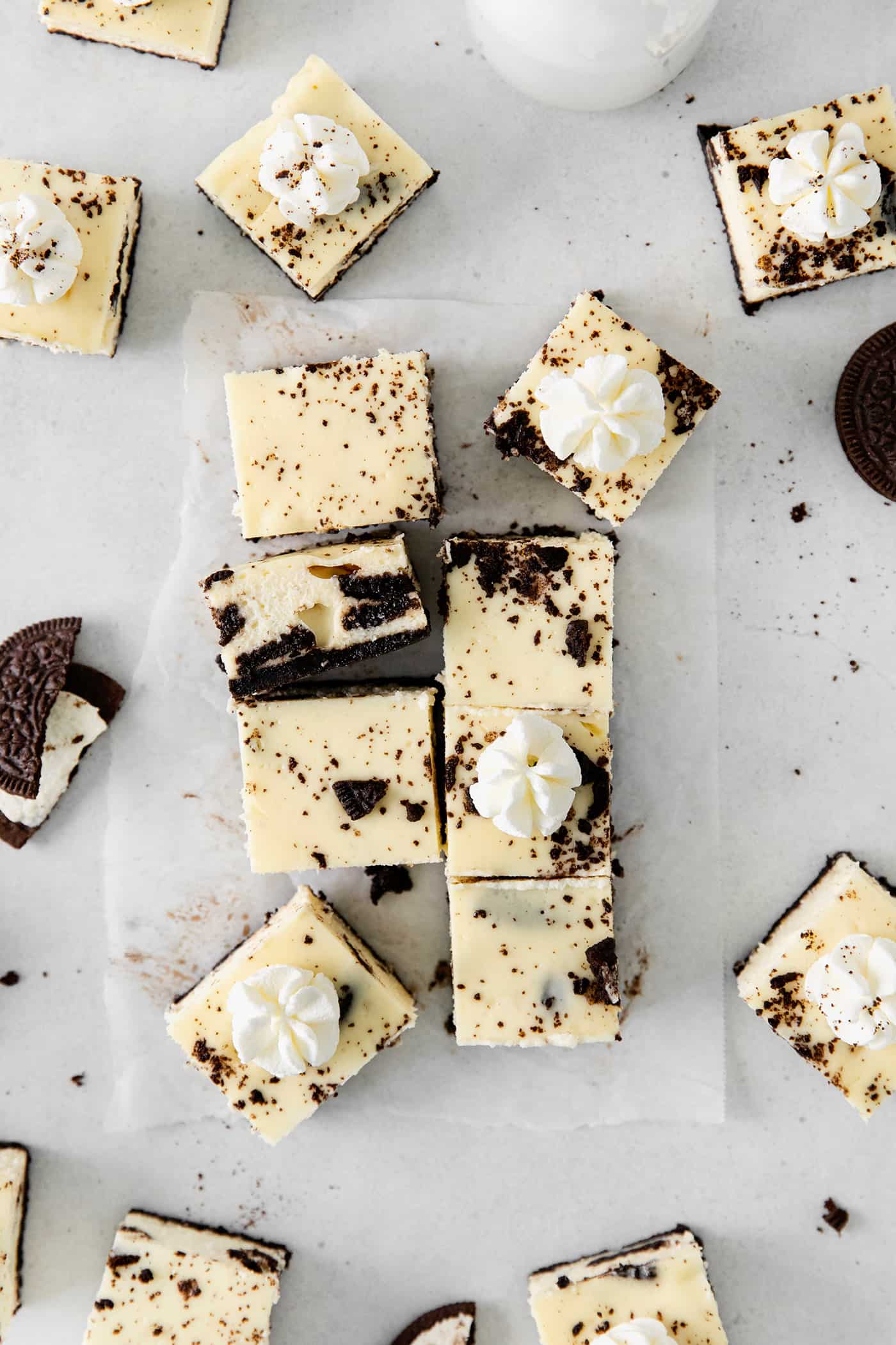 Overhead view of Oreo cheesecake bites