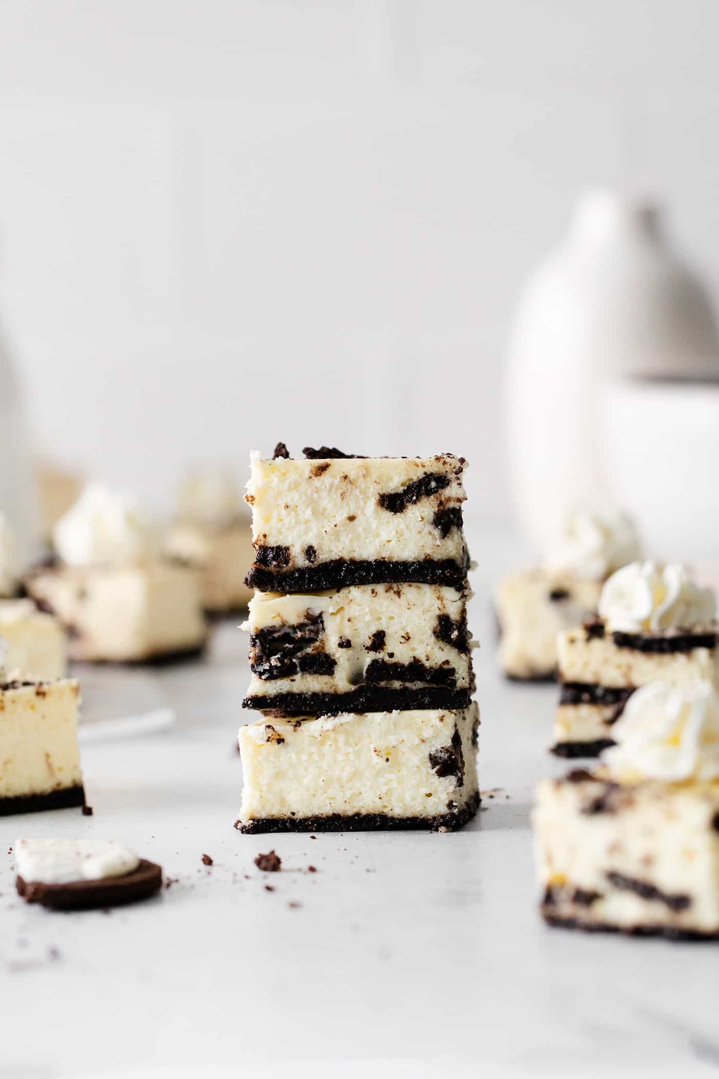 A stack of Oreo cheesecake bites