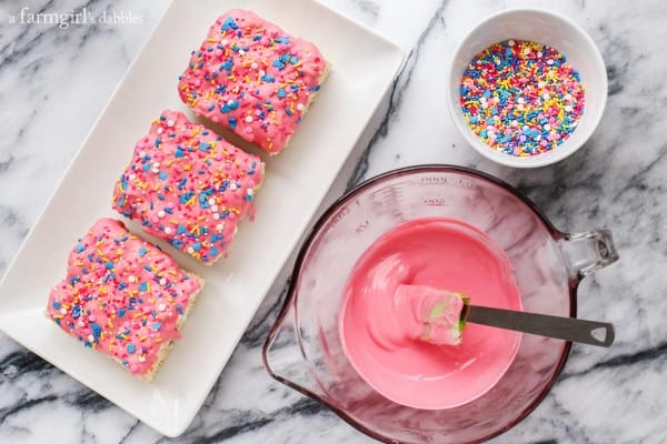 sprinkles and pink frosting