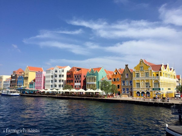 a strip of colorful buildings