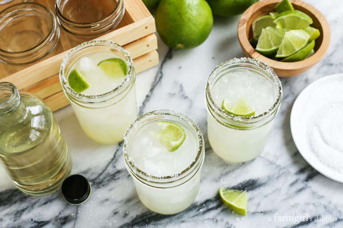 three glasses of a classic margarita