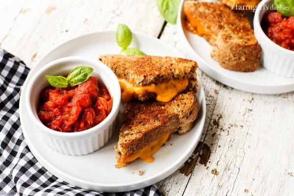 two plates of Spicy Italian Tomato Grilled Cheese Dip