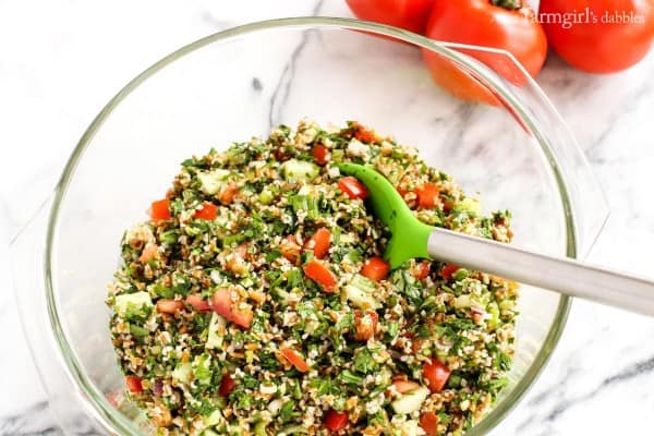 Tabbouleh in a glass bowl