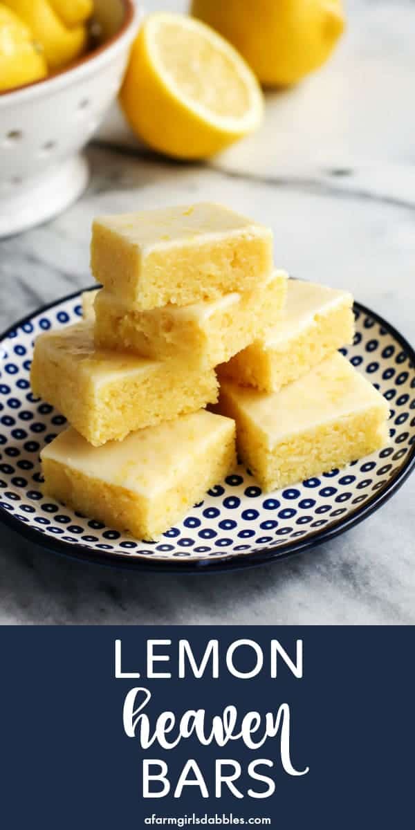 pinterest image of lemon heaven bars and fresh lemons