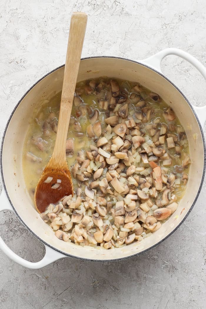 This sour cream and onion tuna noodle casserole is creamy, comforting and delicious. It’s an easy, nostalgic dinner with a bold flavor twist! Mushrooms added to creamy sauce mixture.