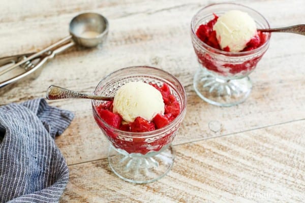 Rhubarb Sauce with vanilla ice cream