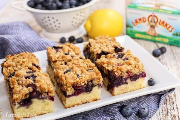 Blueberry Oat Crumble Bars, sliced, and on a plate