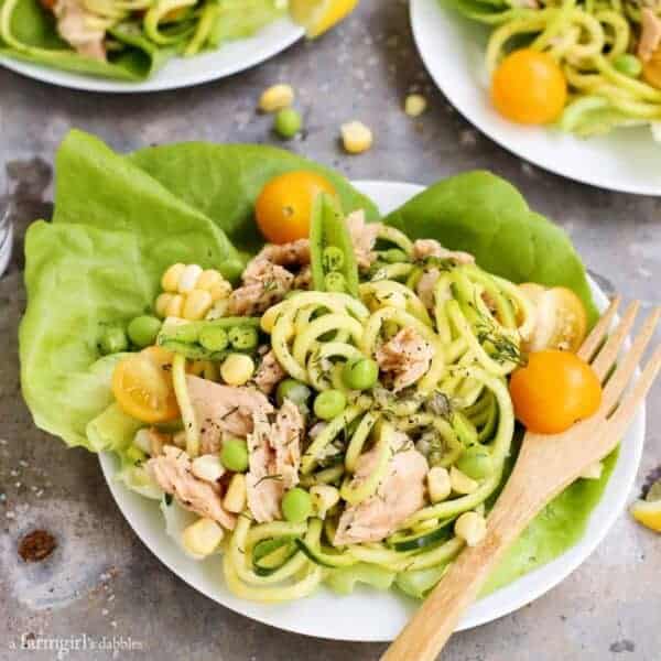 Lemon Pepper Salmon and Zucchini Noodle Salad Cups