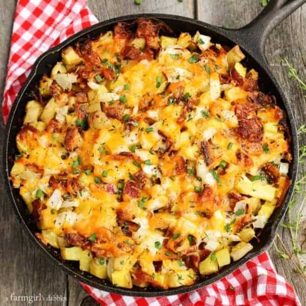 Cheesy Grilled Skillet Potatoes with Bacon and Herbs