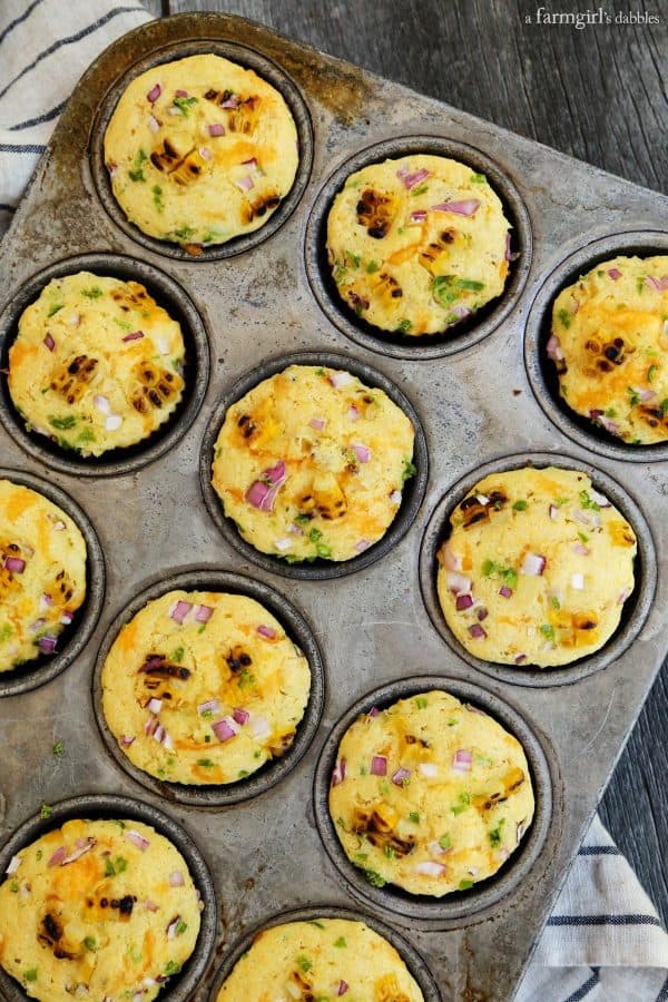 Jalapeno Grilled Sweet Corn Muffins in a muffin pan