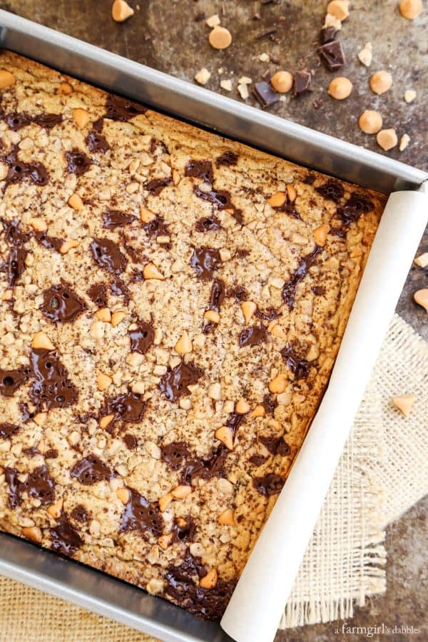 a baking pan of blondies