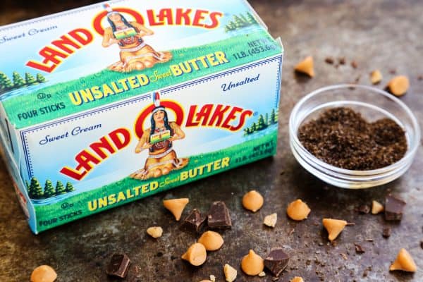 Land O'Lakes unsalted Butter box with chocolate and butterscotch chips