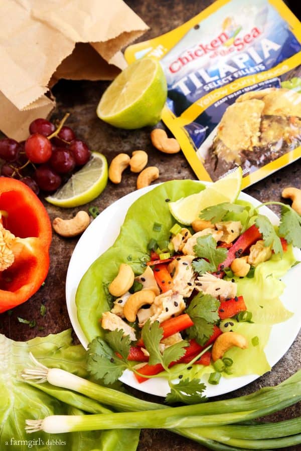 Cashew and Curry Tilapia Lettuce Wraps with a chicken of the sea tilapia packet