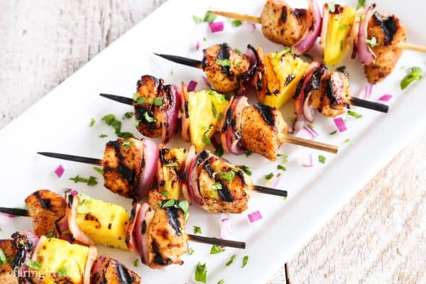 a plate of Grilled Hawaiian Chicken Chili Kebabs