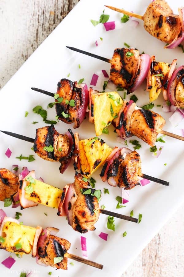 Chicken Kebabs with fresh pineapple and red onions