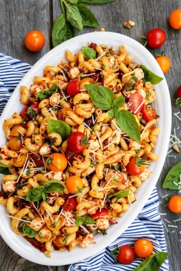 Sun Dried Tomato Pasta with fresh tomatoes and basil