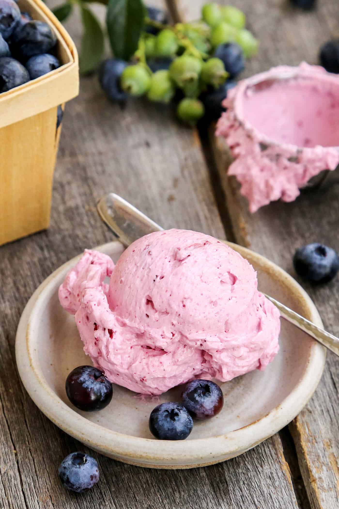 A big scoop of fluffy whipped blueberry butter