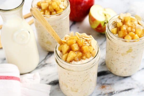 Apple Cinnamon Overnight Oats in a jar with fresh apple