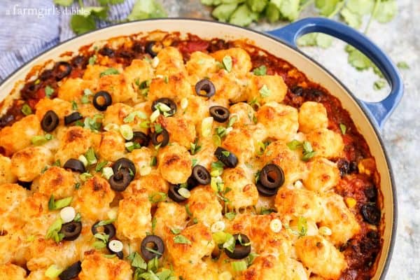 a baking pan with hotdish