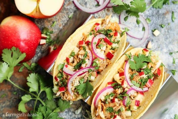 Cheddar Chicken Tacos with Apples and fresh cilantro