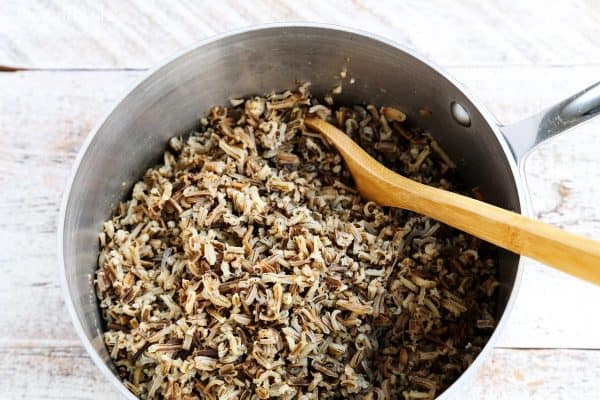 cooked wild rice in a pot
