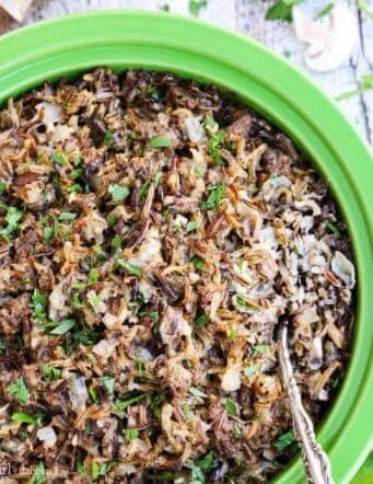 creamy wild rice casserole with sausage and mushrooms