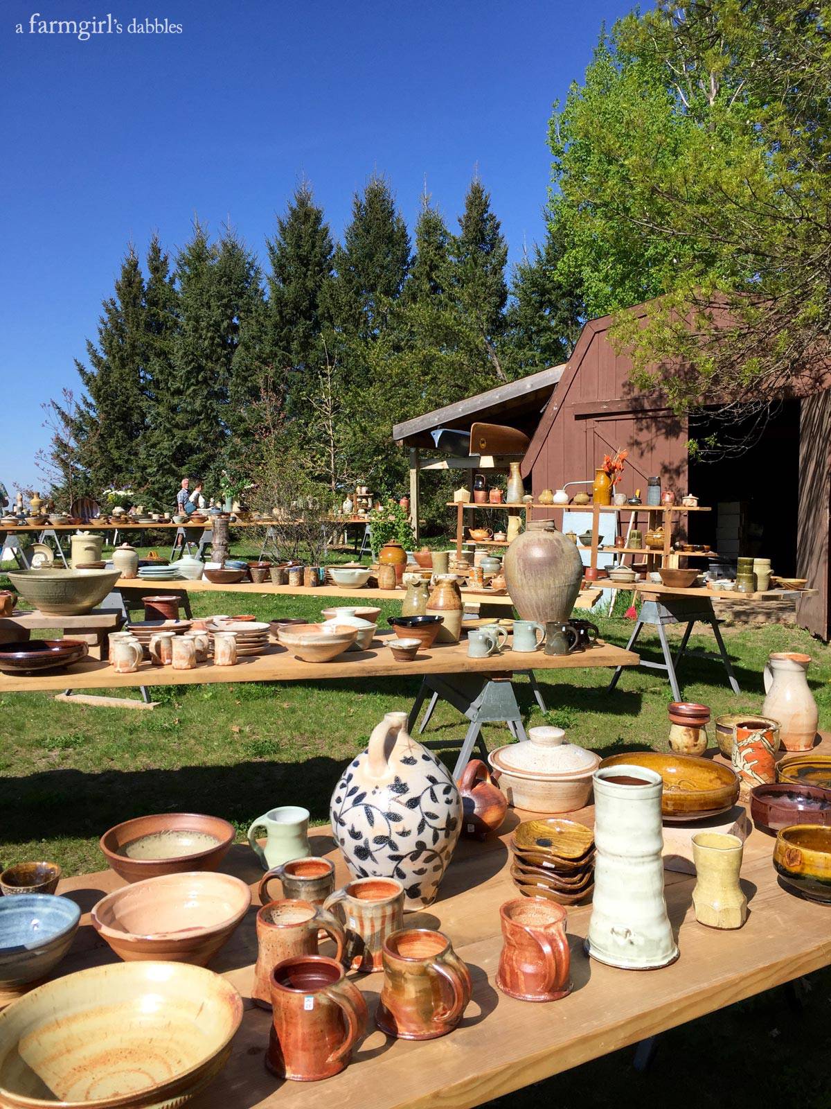 St. Croix Valley Pottery Tour, handmade pottery set up on tables