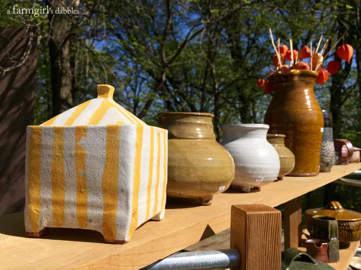 St. Croix Valley Pottery Tour, handmade pottery displayed on shelves