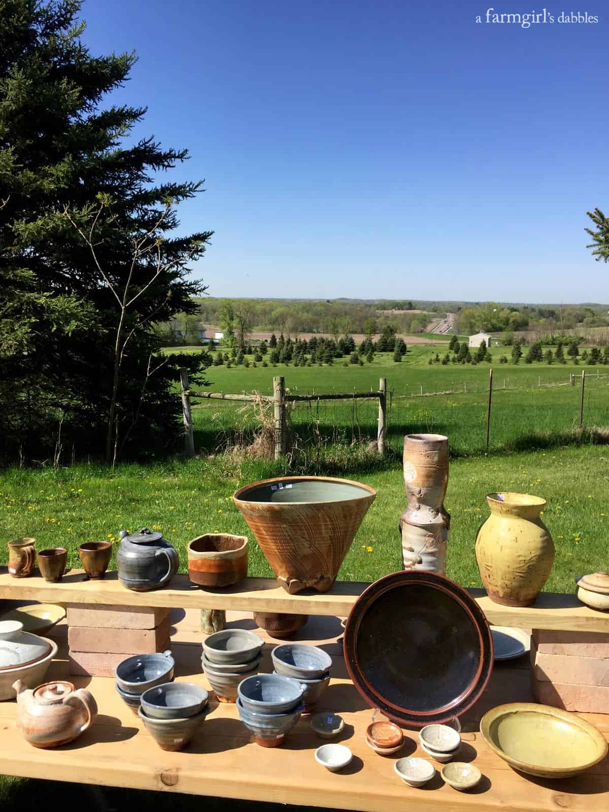 St. Croix Valley Pottery Tour, handmade pottery set up on tables