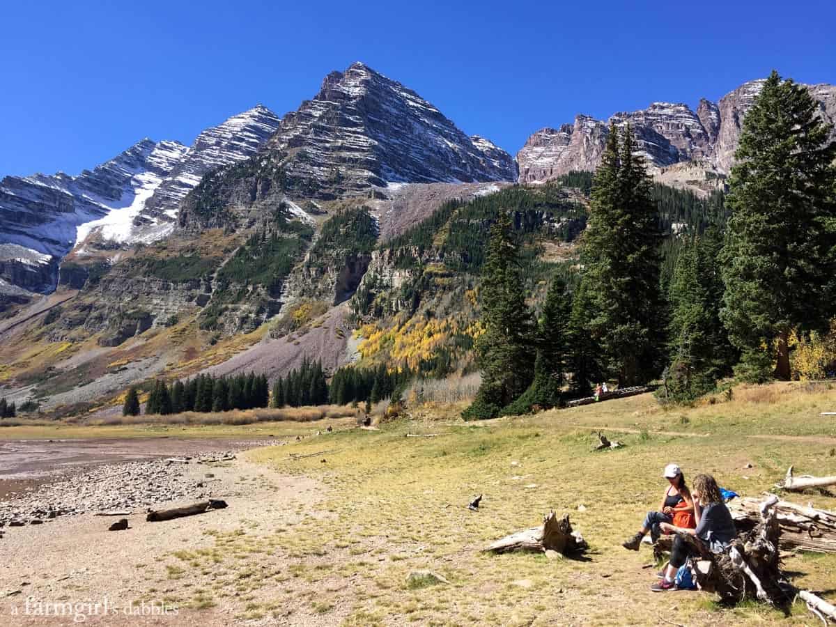 Lunch break at Crater Lake, hiking Maroon Bells near Aspen, CO