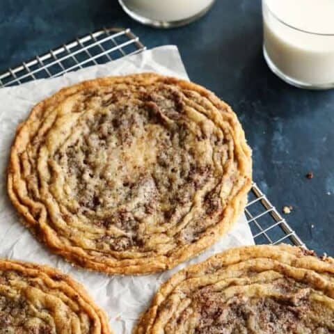 giant pan-banging cookies and glasses of milk