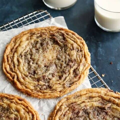 giant pan-banging cookies and glasses of milk