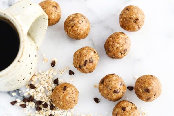 protein balls and a cup of coffee