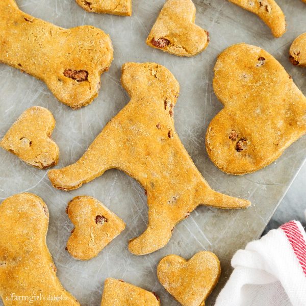 a pan of Homemade Pumpkin Bacon Dog Treats 